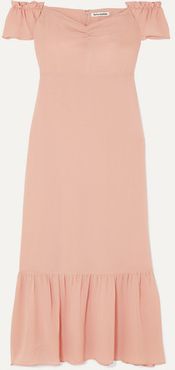 Butterfly Off-the-shoulder Tiered Crepe Dress - Blush