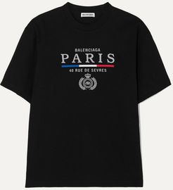 Embroidered Cotton-jersey T-shirt - Black