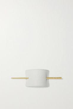 Gold-plated And Leather Hair Pin - White