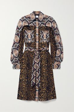 Belted Animal-print Silk-crepe Dress - Leopard print
