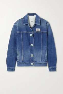 Appliquéd Bead-embellished Denim Jacket - Blue