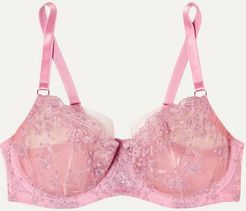 Abrielle Dd Embroidered Stretch-tulle Underwired Balconette Bra - Pink