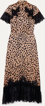 Venyx Ryder Lace-trimmed Leopard-print Silk-satin Midi Dress - Black