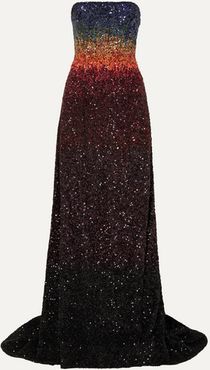 Barbora Strapless Dégradé Sequined Silk-satin Gown - Black