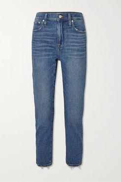 Cropped Distressed High-rise Slim-leg Jeans - Light denim