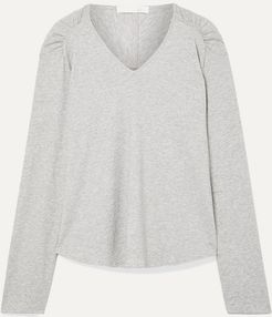 Elena Mélange Pima Cotton-jersey Pajama Top - Gray