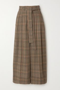 Dinard Cropped Prince Of Wales Checked Crepe Wide-leg Pants - Camel