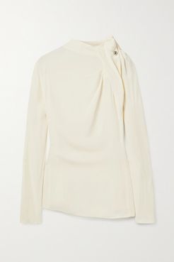 Diora Embellished Gathered Crepe Blouse - Off-white