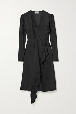 Orixt Asymmetric Ruffled Crepe Dress - Black