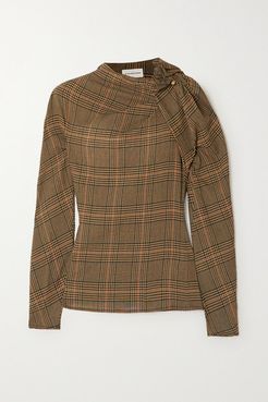 Diora Gathered Prince Of Wales Checked Crepe Blouse - Camel