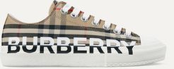 Logo-print Checked Cotton-canvas Sneakers - Beige