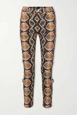 Snake-print High-rise Slim-leg Jeans - Gray green