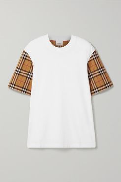 Net Sustain Checked Poplin-trimmed Cotton-jersey T-shirt - White