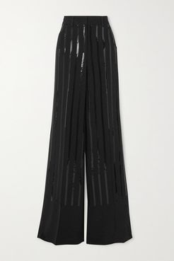 Floyd Sequined Silk-blend Crepe Wide-leg Pants - Black