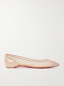 Follies Swarovski Crystal-embellished Mesh And Lamé Point-toe Flats - Neutral