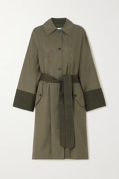 Belted Two-tone Cotton-gabardine And Canvas Trench Coat - Green