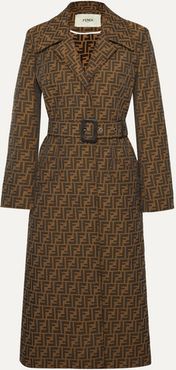 Belted Jacquard Coat - Brown