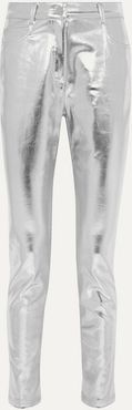 Metallic Coated High-rise Slim-leg Jeans - Silver