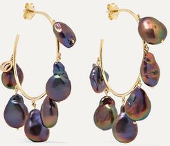 Pearls Of Joy Medium 14-karat Gold Iridescent Pearl Hoop Earrings - Black