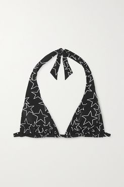 Printed Triangle Halterneck Bikini Top - Black