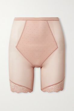 Spotlight Lace-trimmed Stretch-tulle Shorts - Beige