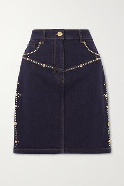 Embellished Denim Mini Skirt - Indigo