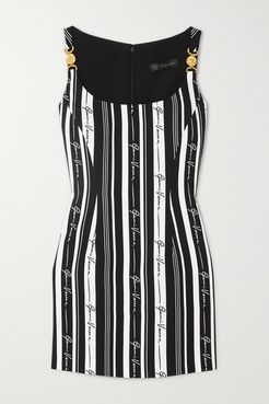 Embellished Striped Crepe Mini Dress - Black