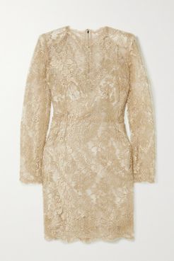 Metallic Chantilly Lace Mini Dress - Gold