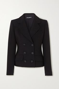 Double-breasted Wool-blend Crepe Blazer - Black