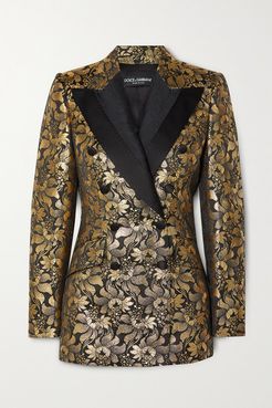Double-breasted Metallic Floral-jacquard Blazer - Gold