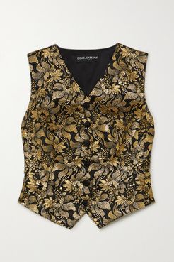 Metallic Floral-jacquard And Silk-blend Satin Vest - Gold