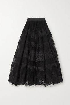 Embroidered Appliquéd Tulle Maxi Skirt - Black