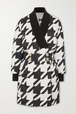 Button-embellished Houndstooth Quilted Shell Down Coat - Black