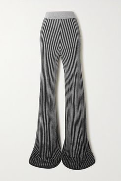 Metallic Ribbed-knit Flared Pants - Black