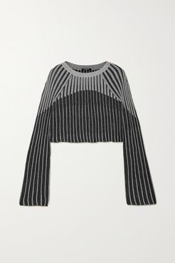 Cropped Metallic Ribbed-knit Top - Black