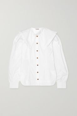 Ruffle-trimmed Cotton-poplin Blouse - White