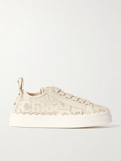 Lauren Scalloped Lace, Leather And Canvas Sneakers - Off-white