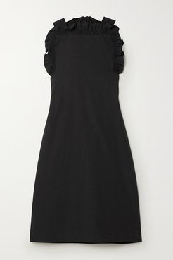 Grosgrain-trimmed Gathered Cotton-poplin Mini Dress - Black