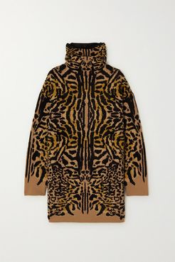 Leopard-jacquard Wool-blend Turtleneck Sweater - Leopard print
