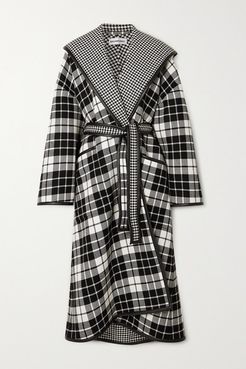 Oversized Hooded Checked Wool And Cashmere-blend Coat - Black