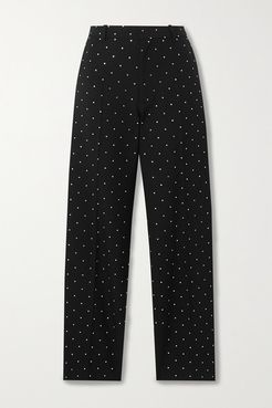 Sequin-embellished Wool-twill Straight-leg Pants - Black