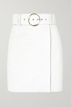 Sara Belted Leather Mini Skirt - White