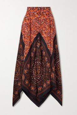 Hance Asymmetric Floral-print Silk Crepe De Chine Maxi Skirt - Brick