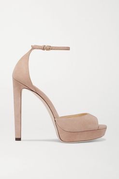 Pattie 130 Suede Platform Sandals - Neutral