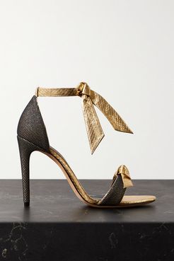 Clarita Mesh-trimmed Bow-embellished Metallic Watersnake Sandals - Gold