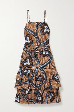 Marina Shell-embellished Printed Cotton-voile Midi Dress - Tan
