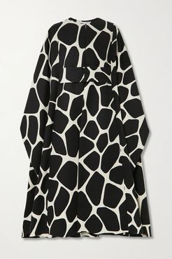 Belted Printed Wool-twill Cape - Black