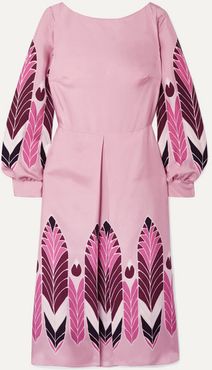 Pleated Printed Silk-twill Midi Dress - Pink