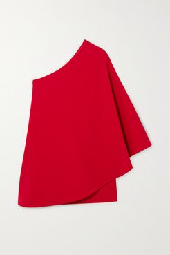 One-sleeve Cape-effect Wool-blend Crepe Mini Dress - Red