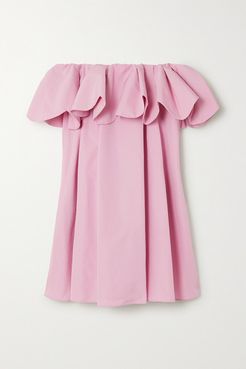 Off-the-shoulder Scalloped Cotton-blend Poplin Mini Dress - Pink